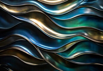 Abstract Metallic Waves: Teal Gold Dark Swirls Background