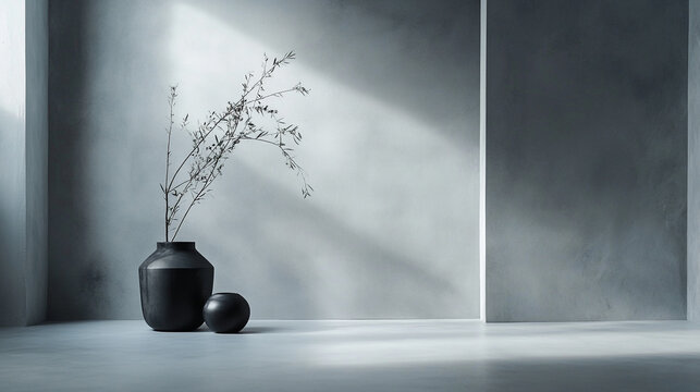 Elegant vase arrangement with branches in a minimalistic interior setting