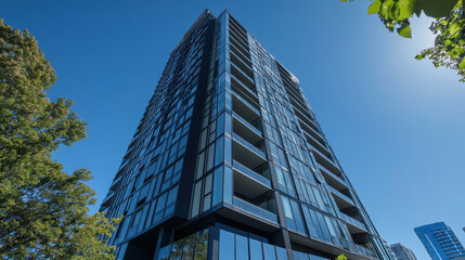 High-rise office in the city center amidst business competition.
