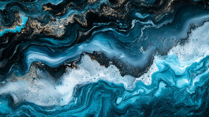 Fototapeta premium Abstract ocean waves with blue and gold textures creating a serene backdrop