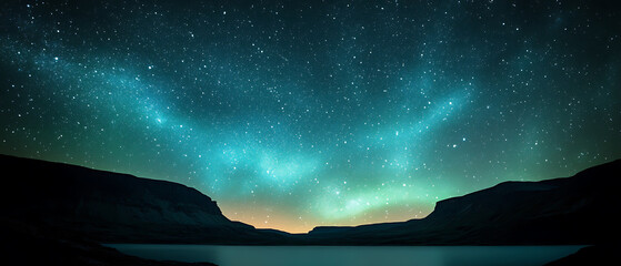 breathtaking starry night sky with glowing auroras over mountains
