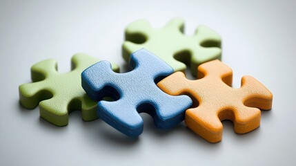 Fototapeta premium Colorful Puzzle Pieces on a Light Background for Creative and Educational Use in Design Projects