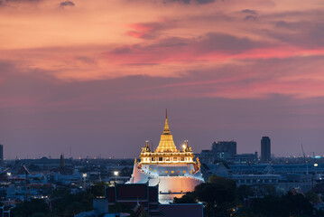 Golden Mount Temple (wat saket rajavaravihara) at night, bangkok, thailand, Asia, landmark and...