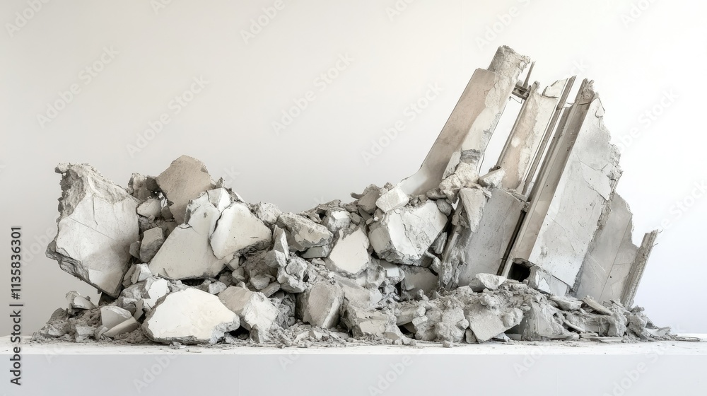 Poster abstract composition of crumbled concrete structure highlighting texture and form for architectural 