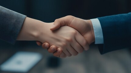 Obraz premium Handshake Over Business Agreement With Profit and Benefits Discussed