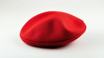 A Soft and Vibrant Red Beret Hat on a Neutral Background Showcasing Its Unique Shape and Texture, Perfect for Fashion and Costume Themes in Stock Imagery