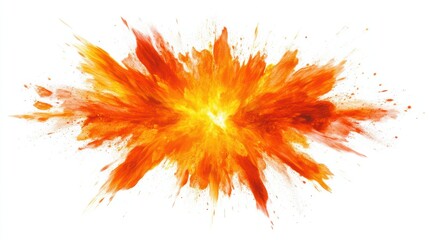 Naklejka premium A fiery burst of orange and yellow energy beams radiating outward dramatically, creating a sense of movement, isolated on white
