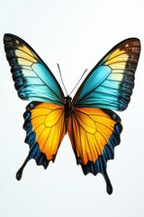 Fototapeta premium Blue and Yellow Butterfly on White Background