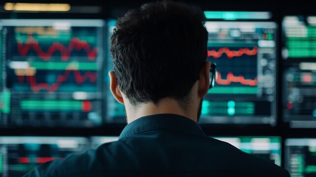 Investor Analyzing Market Trends with Digital Investment Portfolios and Inflation Data on Charts