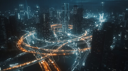 Fototapeta premium Smart digital Innovation city with connection network reciprocity over the cityscape. of future smart wireless digital city and social media networking systems that connects people with in city