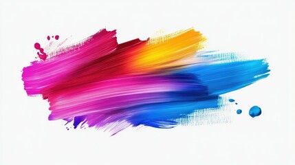 Fototapeta premium Vibrant Abstract Brush Strokes in Rainbow Colors on White Background, Blending Shades of Pink, Orange, Yellow, Blue, and Purple for Creative Design or Art Projects
