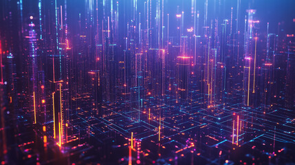 Fototapeta premium Smart digital Innovation city with connection network reciprocity over the cityscape. of future smart wireless digital city and social media networking systems that connects people with in city