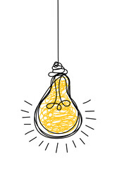 Doodle hand drawn light bulb icon. light bulb icon with concept of idea