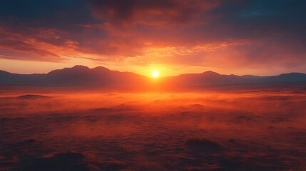 Fototapeta premium Vivid sunset paints the desert landscape with enchanting hues and breathtaking tranquility