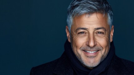 Obraz premium Happy Mature Man Portrait Smiling Cinematic Lighting Studio Shot