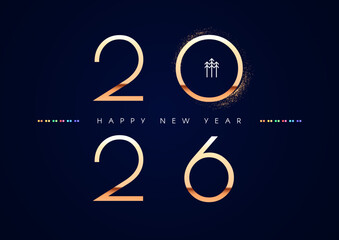 Happy new 2026 year Elegant gold text with light. Minimal text template