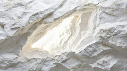Naklejka premium Textured White Rock Formation with Natural Cavern Illuminated by Soft Light, Displaying Organic Shapes and Intricate Patterns in a Pale Color Palette