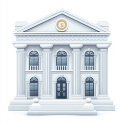 Obraz premium Classic architectural bank building with white columns, a golden dollar sign, and an inviting entrance featuring steps and a symmetrical design for financial themes