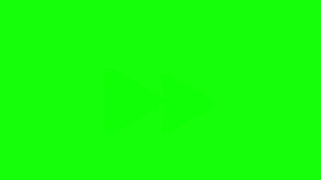 Animation of forward sign icon speeding up video with green screen background. Two signs move forward and flash.