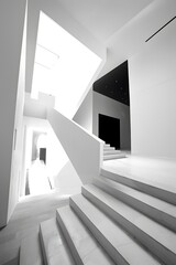 Obraz premium Minimalist architecture with white walls and dark color, geometric shape