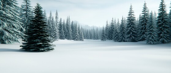 Fototapeta premium Serene Winter Wonderland Snow Covered Forest Landscape