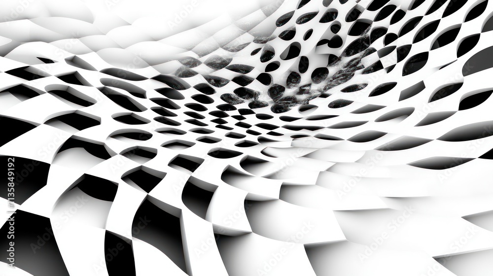 Aufkleber A surreal, abstract landscape with a checkered pattern creating depth and movement.