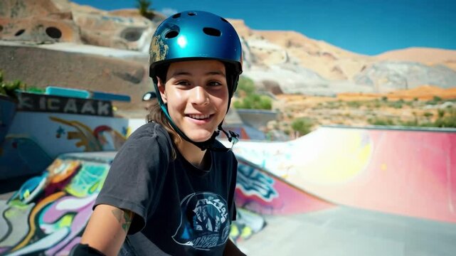 Enthusiastic inline skater enjoying a day at the skate park AI