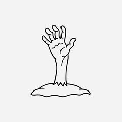zombie hands with torn skin, emerging from the ground in eerie gestures. Vector cartoon illustration isolated on white background