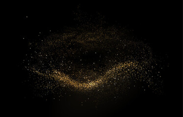 Fototapeta premium Abstract isolated design element, shiny swirling golden mosaic on black background.