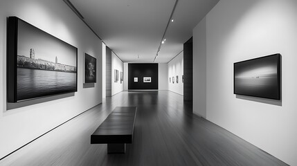 Minimalist Exhibition Space Featuring Large-Scale Photographs