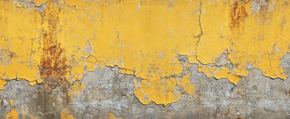 Aged Yellow Wall Texture- Grunge Background with Peeling Paint and Rust