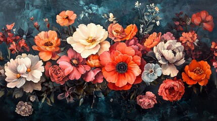 Fototapeta premium Vibrant Floral Masterpiece: A Romantic Garden of Poppies and Roses