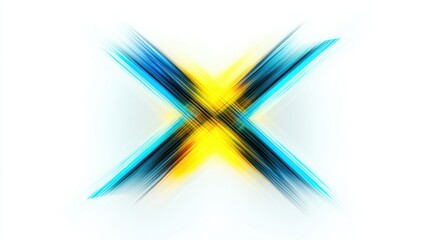 Obraz premium Vibrant blue and yellow energy beams intersecting at various angles, glowing brightly, isolated on a clean white background