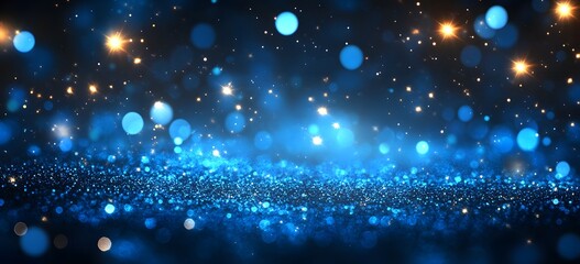 Obraz premium Shiny Blue Glitter In Abstract Defocused Background - Christmas And New Year Texture,
