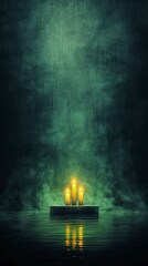 Obraz premium Mystical Candlescape Three Burning Candles on Dark Water