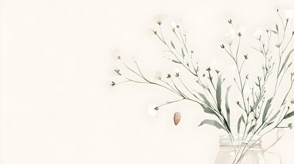 Delicate floral arrangement in a glass vase minimalist design light background artistic viewpoint