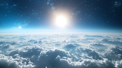 Celestial view above the clouds. Concept of vastness, space, and nature.