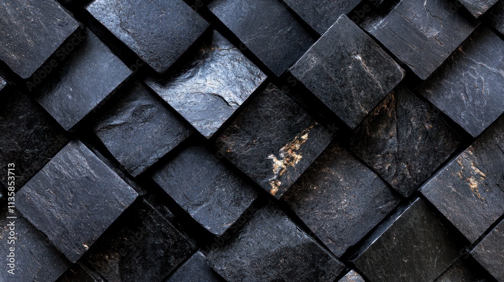 Aufkleber A textured pattern of interlocking black slate tiles showcasing a modern design.