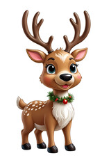 Fototapeta premium A festive cartoon Rudolph surrounded by a garland. standing on a white backdrop.