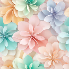 Beautiful floral pattern featuring pastel colored flowers in various shapes and sizes, creating soft and serene atmosphere. Perfect for backgrounds and decorative designs