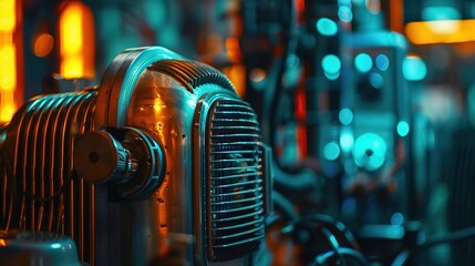 Close-up of vintage radio emitting static noise, contrasting with modern digital devices, symbolizing the shift from traditional to digital media.