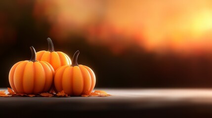 Autumn Harvest  Three Pumpkins  Fall Leaves  Thanksgiving