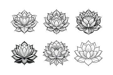 Japanese lotus flower line art vector illustration