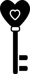 Valentine's day heart shape key silhouette.
Isolated love key icon.
Transparent background.