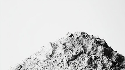 Obraz premium A Close-Up View of a Mountain of Fine Grey Powder Against a Minimalist White Background Ideal for Representing Construction, Material Science, and Industrial Themes