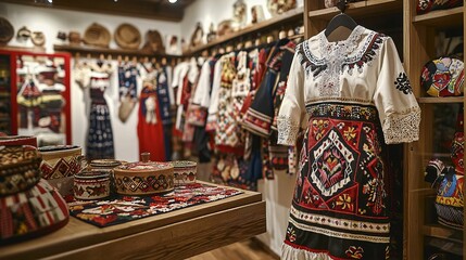Obraz premium Romania's vibrant culture is highlighted by traditional crafts, clothing, and folk art, showcasing the intricate beauty of its handcrafted heritage.