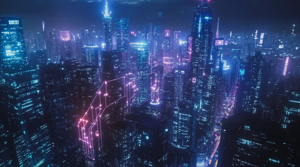 Smart digital Innovation city with connection network reciprocity over the cityscape. of future smart wireless digital city and social media networking systems that connects people with in city