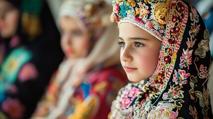 Fototapeta premium The folklore of Serbia highlights elaborate traditional costumes with vibrant embroidery and distinctive designs, as artisans skillfully