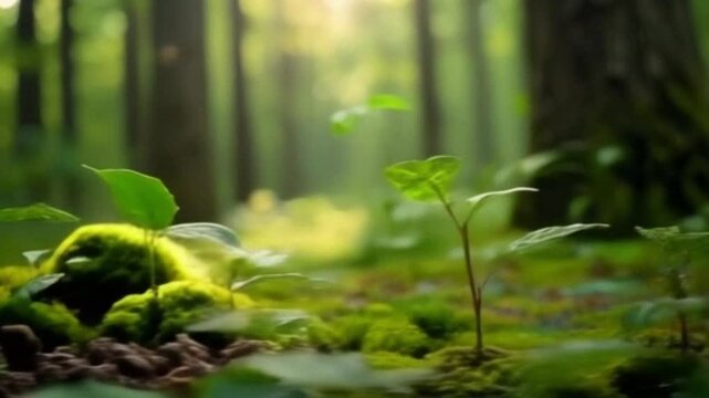 green fern in the forest with 3d world map.