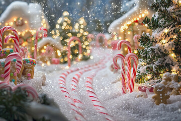 Whimsical Christmas Wonderland with Candy Cane Road and Gingerbread Houses